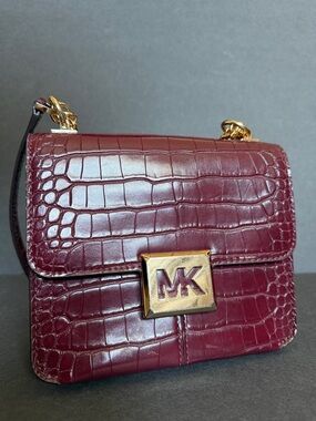 Michael Kors Croc-Embossed Burgundy Chain Strap Crossbody, Merlot